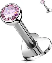 [OUFER Body Piercing] Titanium Internally Threaded 16G 5/6/8/10/12mm Helix Tragus Conch Lip Cartilage Flat Back Studs Bars Body Piercing Jewelry Pink CZ Cartilage Earrings