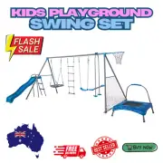 Kids Playground Swing Set 8 Station Trampoline Slide Climb Outdoor Children Fun