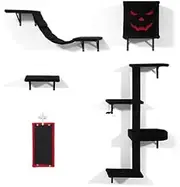 COZIWOW Wall-Mounted Cat Tree | Space-Saving Feline Furniture with Multiple Levels | Durable Scratch Post for Indoor Cats, Black&Red