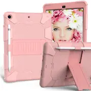 Silicone+PC Case 3-Layer Anti-fall Protective Cover Tablet Stand For iPad 7 10.2 inch(2019)-1rose gold