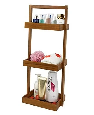 Teak Shower Caddy Corner Standing Shower Organizer Shelf with Handle, 3 Tier