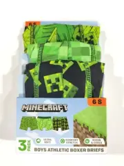 Minecraft Underwear Boys Small 6 Athletic Boxer Briefs 3-Pair Zombie Kids