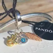 Pandora Hamsa, All-seeing Eye & Feather Dangle Authentic New with Tags