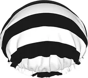 Stripes Black White Print Shower Cap For Women Men Reusable Lightweight Soft Bath Hair Cap With Elastic Band