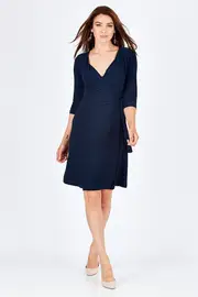 3/4 Sleeve Cross Over Dress--Y-Y40550-P