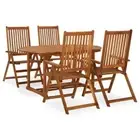 5 Pcs Garden Dining Set Extending Table And Folding Chairs Wooden Furniture