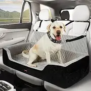 PaWz Dog Car Booster Seat Pet Protector Portable,Soft Velvet Dog Car Bed for Medium Large Dogs Cat,Dog Travel Bed Car Back Seat with Removable Washable Cover 2 Side Pocket,Adjustable Safety Belt,Black