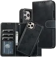 for iPhone 11 Case Pro MAX XS XR 6 7 8 Magnetic Leather Removable Wallet Flip Card Storage Cover (for Apple iPhone Xs Max, Black)