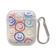 Airpods TPU Case Cover Cute Smiley Clear with Keychain for Airpods 1/2 Charging Case