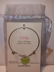 Unwritten Stainless "Family" Adjustable Bangle Silver Plate Charm Braclet NEW...