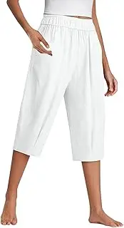 [Generic] Plus Size Yoga Pants for Women Pants for Women in Summer Loose Large Size Linen Elastic Waist Small Feet Harem Versatile Casual Casual Cropped Short Jumpsuits (Beige, L)