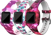 TenCloud Straps Compatible with Garmin Vivofit jr.3 Strap, (3-Pack) Replacement Soft Silicone Wristband Pattern Floral Band Armbands for Kids 4+ for Vivofit jr.3 Fitness Tracker