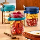 with Lid and Spoon Cereal Box Salad Saver Overnight Oats Jars Food Container
