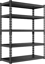 5 Tier Storage Shelves Metal Garage Shelving Unit for System Racks Storage Basement Storage Shelf Garage Storage Rack H180cm*W100cm* D40cm (Black)
