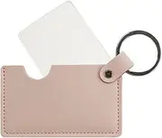 Compact Stainless Steel Mirror with Keychain Mini Handheld Travel Makeup Mirror with PU Leather Case Unbreakable Rectangular Pocket Mirror for Wallet and Purse (Pink)