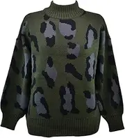 [Generic] Women's Crew Neck Leopard Print Pullover Sweater Oversized Long Sleeve Knitted Tops Knitted Jumper Sweatshirts Tops (Medium,Green)