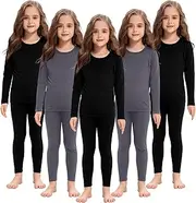 [Silkfly] 5 Sets Girls Thermal Underwear Set Kids Fleece Lined Long John Soft Warm Base Layer Top and Pant for Winter