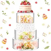 3 Pcs Acrylic Cake Stand with LED Lights 6'', 8'', 10'' Clear Fillable Cake Riser Round 3 Tier Case Cylinder Box for Wedding Birthday Holiday Party Food Display, 3 Sizes