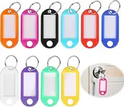 OzEssence 50 Pcs Plastic Key Tags,Split Ring Coloured Labels Key Tags Suitable for Suitcase Backpack Exterior Household Products Classification for Office Workers Parents and Student