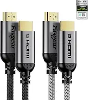 Fasgear HDMI 2.1 Cable Certified 8K HDMI Cord 48Gbps High Speed HDMI Cable Braided Nylon 8K@60Hz 4K@120Hz HDCP2.3 Support eARC HDR10 3D Dolby Compatible for Roku TV/Xbox Series X/PS5(10ft,Black&Grey)