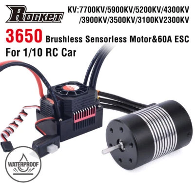 Rocket 3650 Waterproof Brushless Sensorless Motor 60A ESC for 1/10 Tamiya RC Car