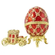 Red Coronation Faberge Easter Crystal Egg w/ mini Coach Collectible Trinket Box