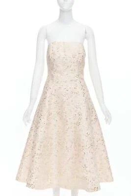 TED BAKER TUX Langley pink acetate blend gold jacquard strapless dress US2 S