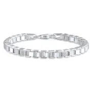 Solid Mirror Venetian Box Link Chain Bracelet .925 Sterling Silver 7-8 Inch