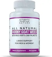 Horny Goat Weed for Men and Women. All Natural Powder Extract Capsule Supplement with Maca, Saw Palmetto, Ginseng. Boost, Energy, Performance, Stamina. Non GMO, Gluten Free (60 Capsules)