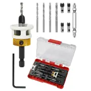 "Carbide Tipped Countersink Drill Bits Set Low Friction Depth Stop 1/4"" Hex Shank Replaceable HSS Pilot Drill Wood Plasti"
