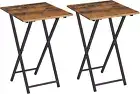 Folding TV Tray Tables, Set of 2 Wooden TV Trays Side Tables, Portable Sofa Snac