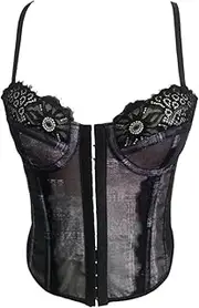[RSBFK] Women's Lace Bralette V Neck Bustier Corset Tops Racerback Adjustable Waist Push Up Bodysuit