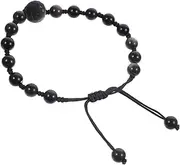 [BESTYASH] Unisex Wrist Bracelets Obsidian Polyester Triple Bracelet Stone Bead Bracelets Portable Stone Bracelets