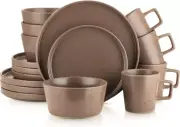 Coupe Dinnerware Set, Service for 4, Matte Brown