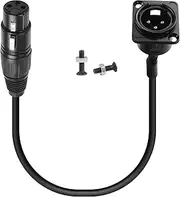 QIANRENON XLR Panel Mount Short Cable Connector Mic Socket Gold Plated 3Pin XLR Male to Female Fixed Mount Cable Adapter XLR Feedthrough Bulkhead Mount Converter,for Mixer Stage Lighting,35cm/13.8in