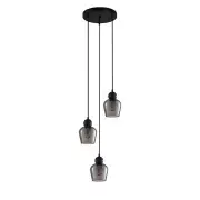 Champan Round Base 3 Glass Pendant Lights - Matte Black/Smoked
