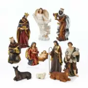 Kurt Adler 8.5" Nativity Table Piece, Set of 11, MultiColor, Wood