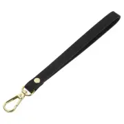 Leather Wristlet Strap for Purse, Clutch, Wallet(Black Leather, Gold Clasp)