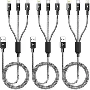 Multi Charging Cable(3Pack 4Ft), 3-in-1 Braided Multiple Charger Cord Fast Charging Cable Universal USB Cable with Type C/Micro USB Port for Cell Phones, iPhone 16 15 14 13 Series, Tablets and More