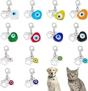 14pcs Heart Evil Eye Collar Pendants for Cat Dog Alloy Glazed Pet Collar Pendants Clip-on Charms Dog Paw Pet Puppy Necklace Collar for Bag Keychain Pet Jewelry Making Training Home Decor