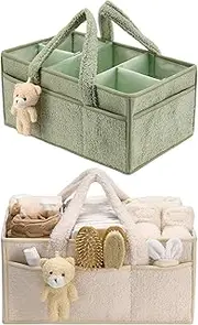 Riaisttd Portable Baby Organizer Tote, Soft Handle Storage Caddy, Removable Divider Diaper Bag, 14.96x10x7.01 Inches Gray, for Nursery, Changing Table, Stroller, Travel Included Handle