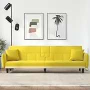 Modern Convertible Sofa Bed with Cup Holders, Light Yellow Fabric Sofa with Adjustable Backrest, USB Ports - Compact Futon Couch for Small Spaces