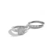 10K White Gold 0.75ct TDW Diamond Cluster Bridal Ring With 1 Band