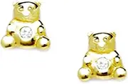 [JewelryWeb] 14k Yellow Gold CZ Simulated Diamond Teddy Bear Screw Back Earrings 8x8mm Stud Earring for Women