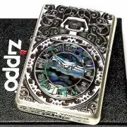 Zippo Oil Lighter Armor Case Arabesque Shell Watch Inlay Silver Etching Japan