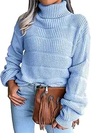 [Generic] Fashionable Women's Sweater - Long Sleeve High Neck Knit Top with Striped Pattern and Cuffed Sleeves