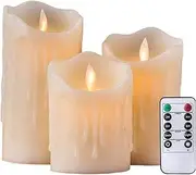 [Ribech] Flickering Flameless Candles, Real Candle Materials LED Candles with Remote and Timer, Set of 3 Battery Operated Candles for Valentine's Home Wedding Birthday Decoration