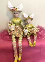 PAIR of Cynthia Rowley Easter Spring Bunny Fairy Elf Shelf Sitter Dolls NEW