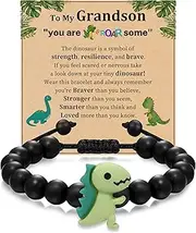 [DONYUDE] Dinosaur Bracelets for Teen Boy Valentine Gifts for Son/Nephew/Grandson Adjustable Black Beaded Dinosaur Bracelets Birthday Gifts for Him/Bonus Son/Brother