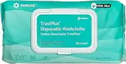 SUNKISS Trustplus Wet Wipes for Adult, Extra Thick 8”x12” Body Cleaning Wipes with Aloe for Elderly Incontinence & Cleansing, 50 Count